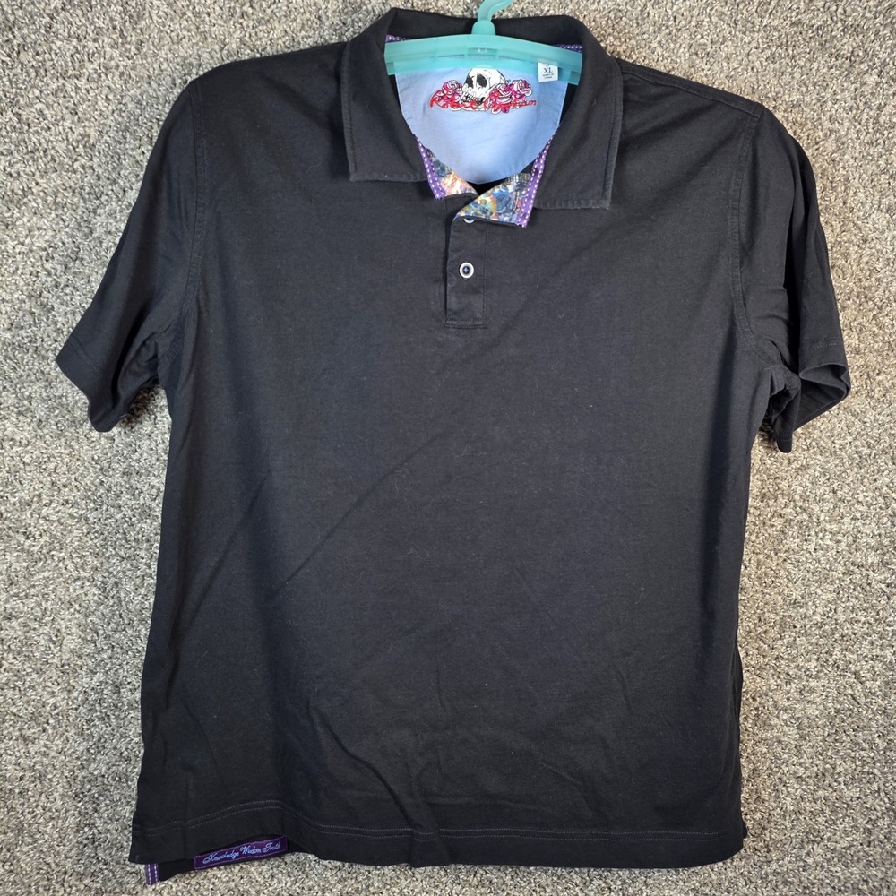 Robert Graham Polo Shirt XL Black Casual Classic Fit Preppy Mens